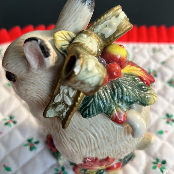 1996 Fitz and Floyd Christmas Holiday Rabbits Creamer Sugar Relish Dish - Picture 11 of 14